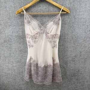 Victorias Secret Vintage 2002 Silk Chiffon Pink Chemise Black Lace V Back Floral